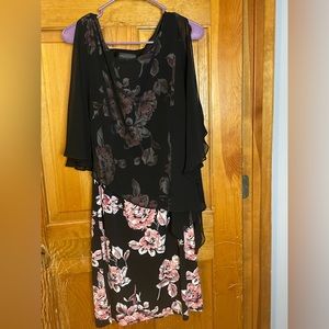 Black dress with pink flowers with sheer cover